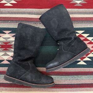 UGG Etta Tall Boots Sz 10 Black Suede Leather Sheepskin Warm Waterproof Gothic
